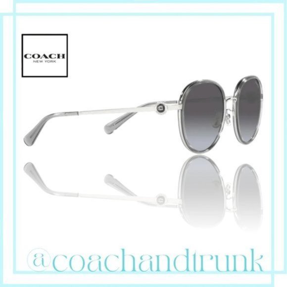 COACH Silver Round Grey Gradient Lens Sunglasses Hard Case Micro Cleaning Cloth - Picture 1 of 9